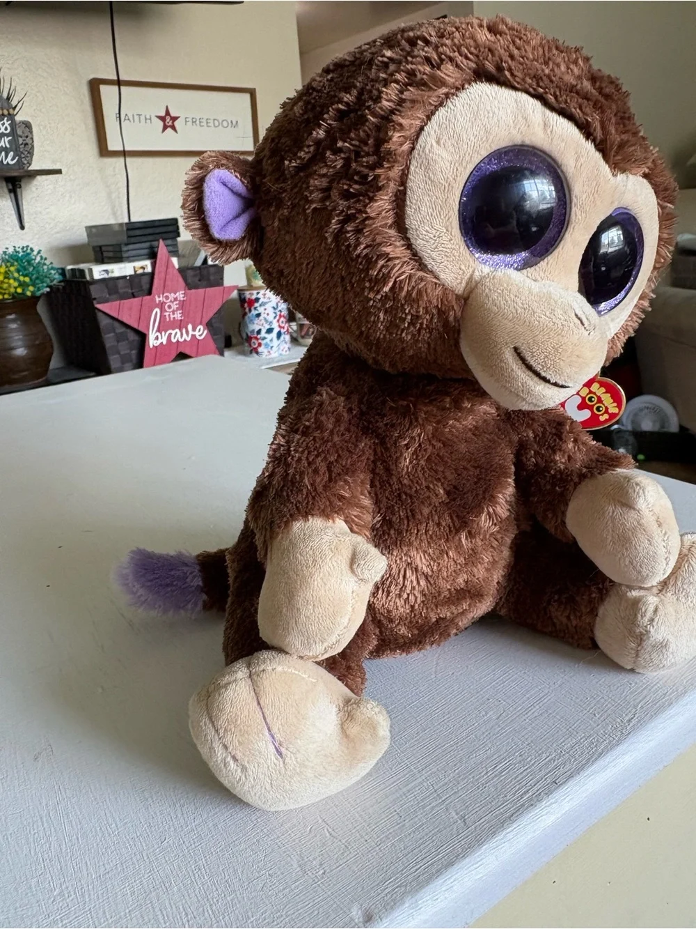 Ty Brown Monkey Plush with Purple Glitter Eyes
